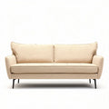 Beige upholstered sofa with tapered metal legs 78 x 32 x 34 inches