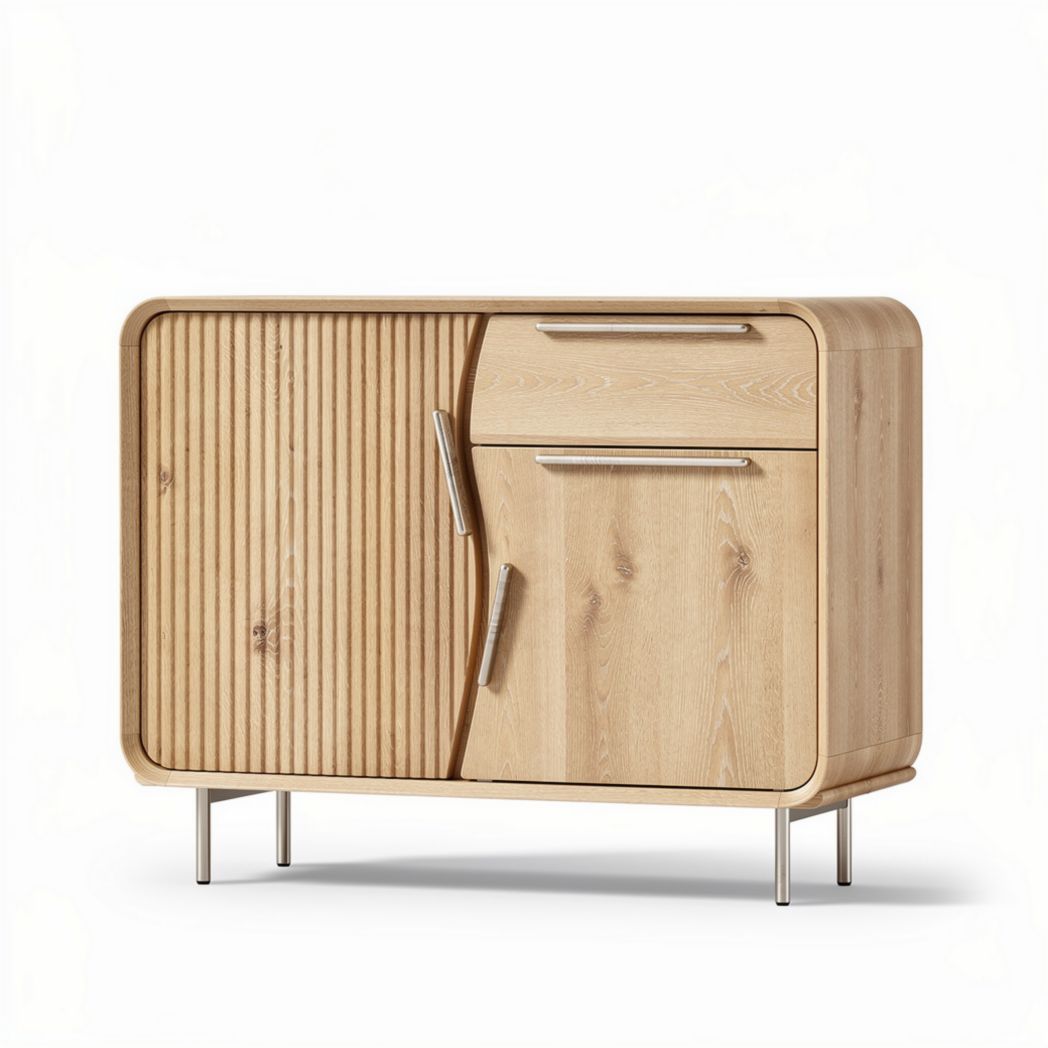 Wooden sideboard cabinet with two doors and one drawer in natural finish 80 x 40 x 85cm