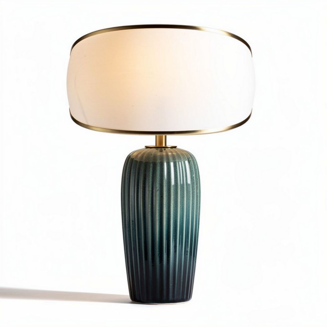 Ceramic table lamp with white shade and green gradient finish 30 x 30 x 50cm