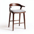 Wooden bar stool with gray fabric cushion and curved backrest 40 x 40 x 100cm