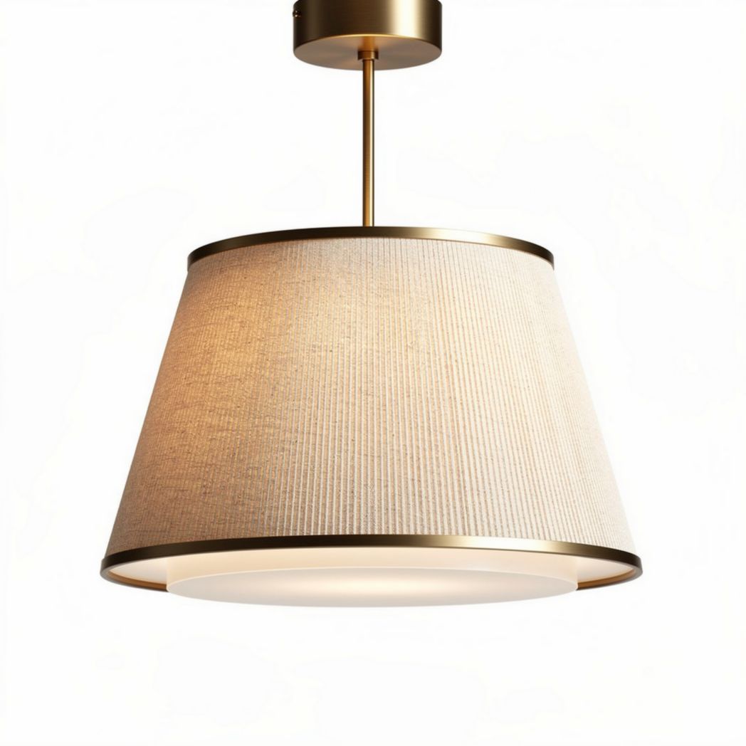 Fabric drum pendant light with brass finish 30 x 30 x 25cm for indoor use