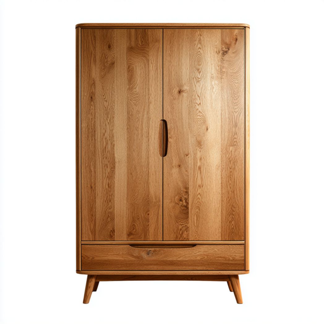 Pine wood wardrobe with ribbed doors and two drawers 80 x 40 x 180cm