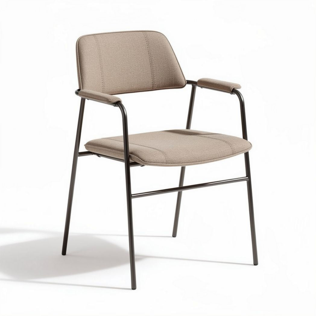 Fabric dining chair with armrests in taupe color and metal frame 45 x 55 x 85cm